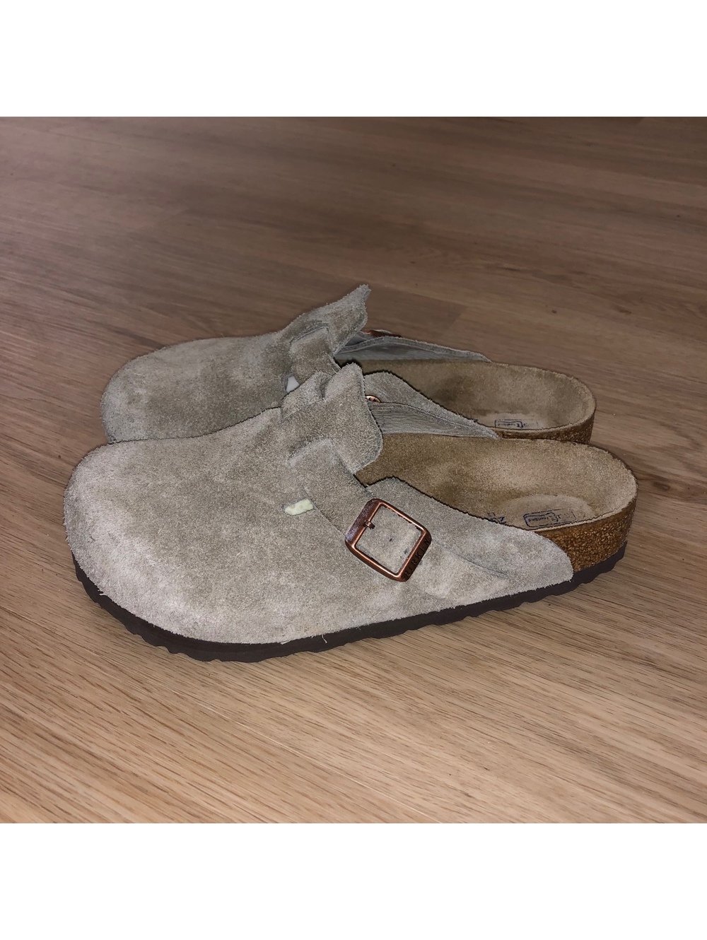 BIRKENSTOCK BOSTON SOFT FOOTBED SUEDE CLOGS MULES TAUPE SUEDE WOMENS 36 US SZ 5